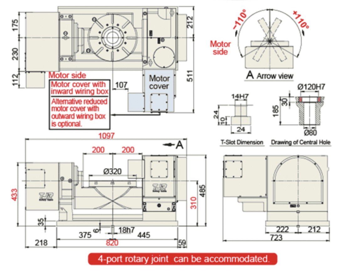 Изображение товара - Наклонно-поворотный стол с ЧПУ TJR FHR-320С 320 мм