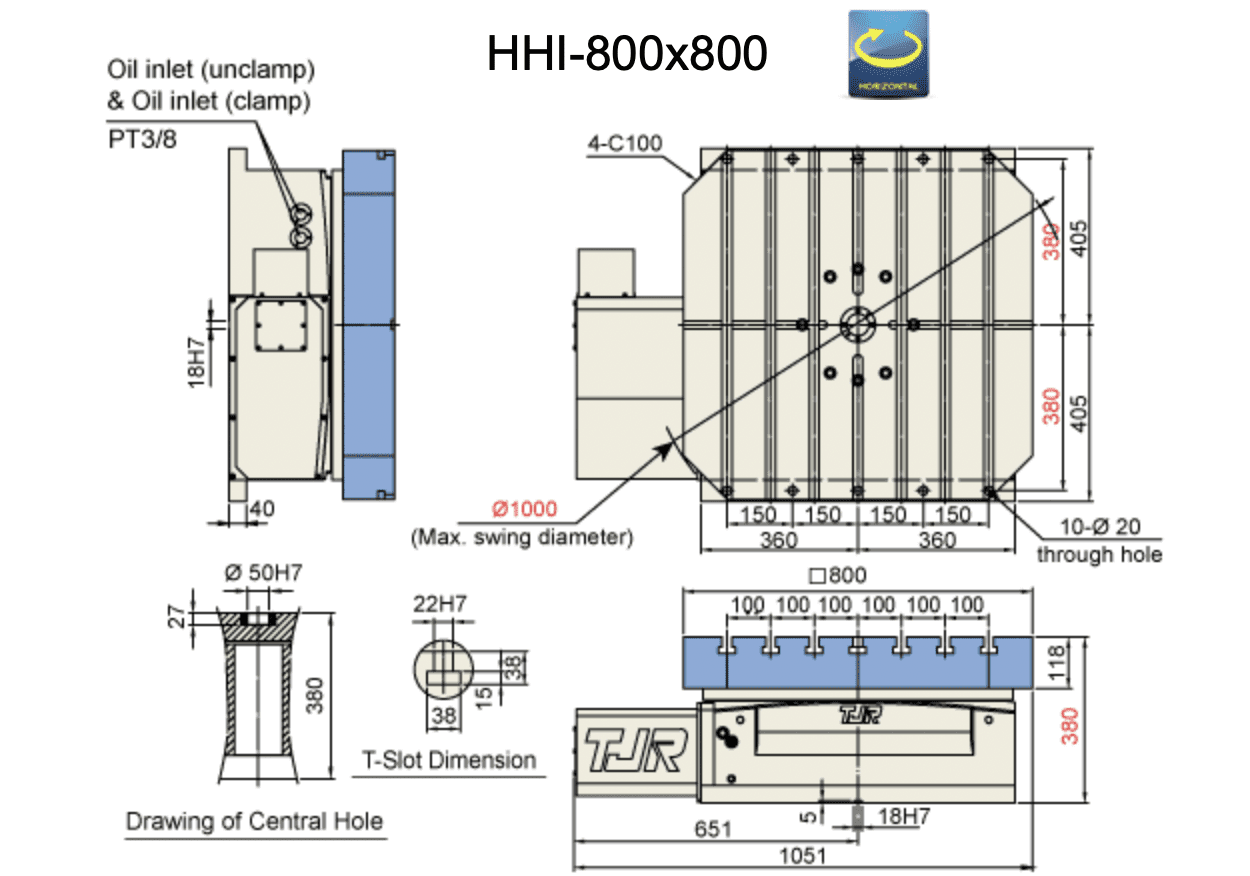 Изображение товара - Стол поворотный индексный с ЧПУ (4-я ось) TJR HHI-800×800