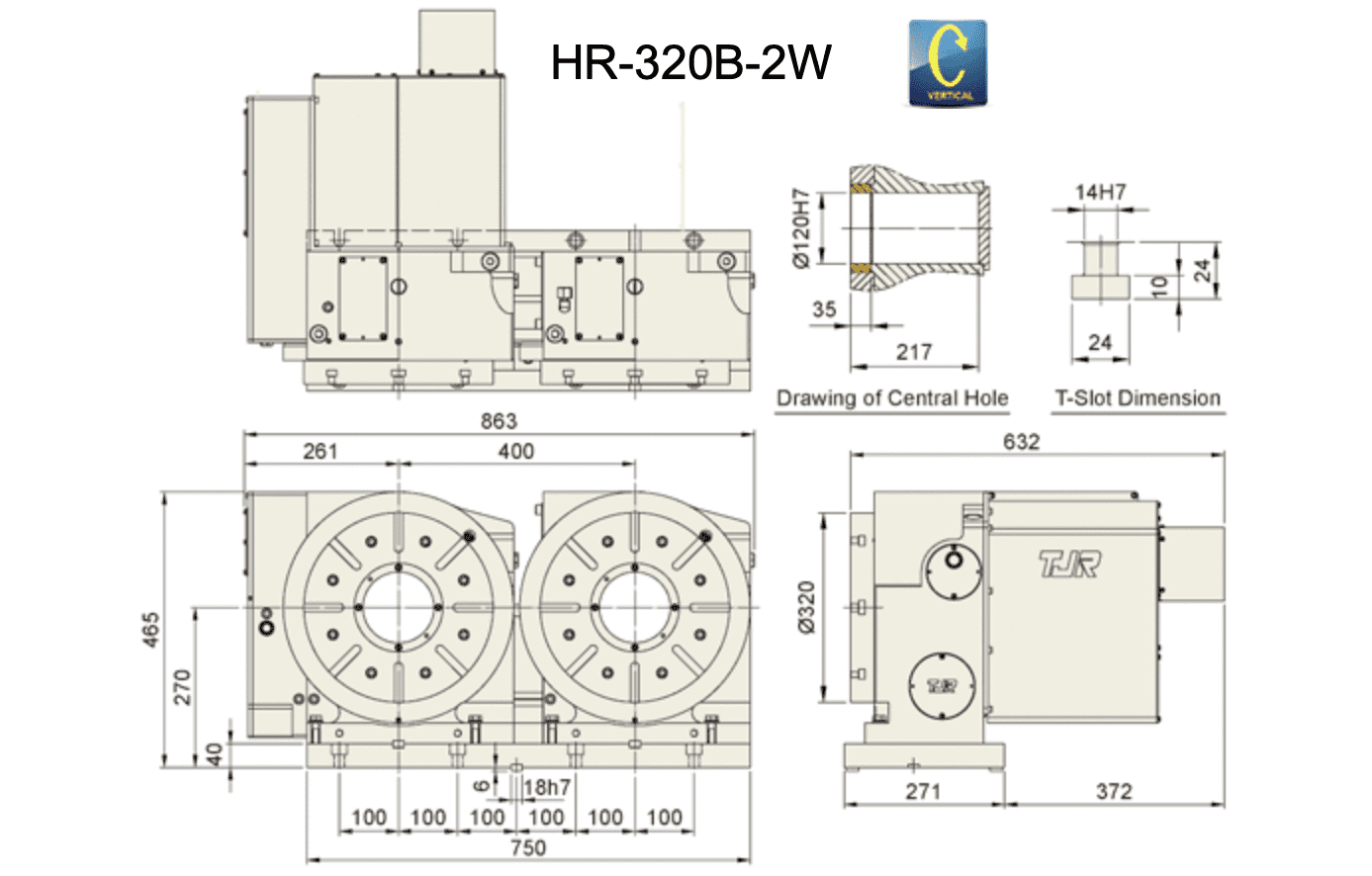Изображение товара - Поворотный стол с ЧПУ TJR HR-320B-2W 320 мм