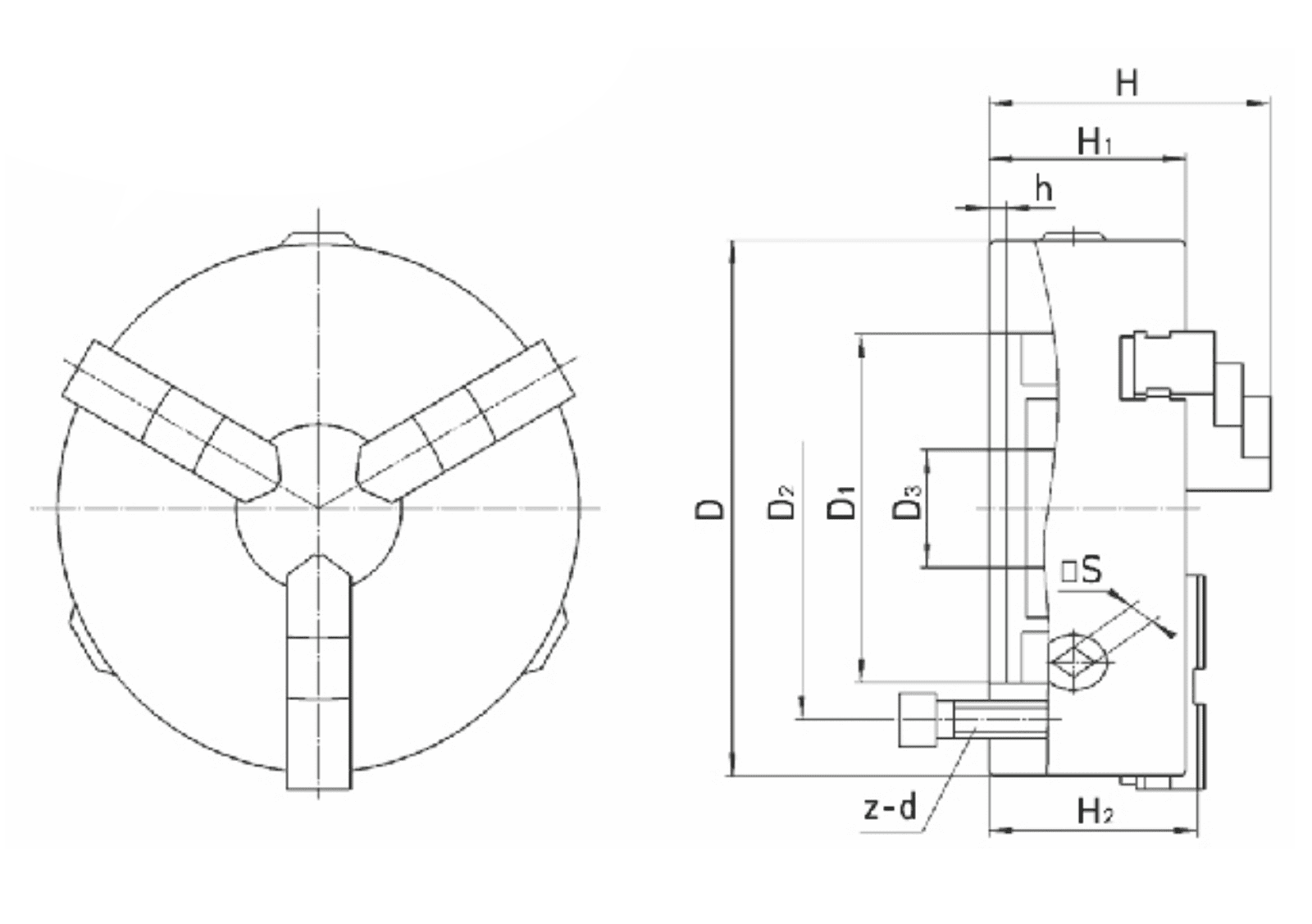 Изображение товара - К11(G) 130,Патрон 3-х кул., сталь, цельные кулачки, шаг 6