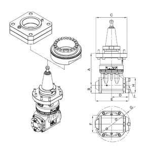 Изображение товара - Угловая головка с фланцевым креплением AHK-CAT50-C1