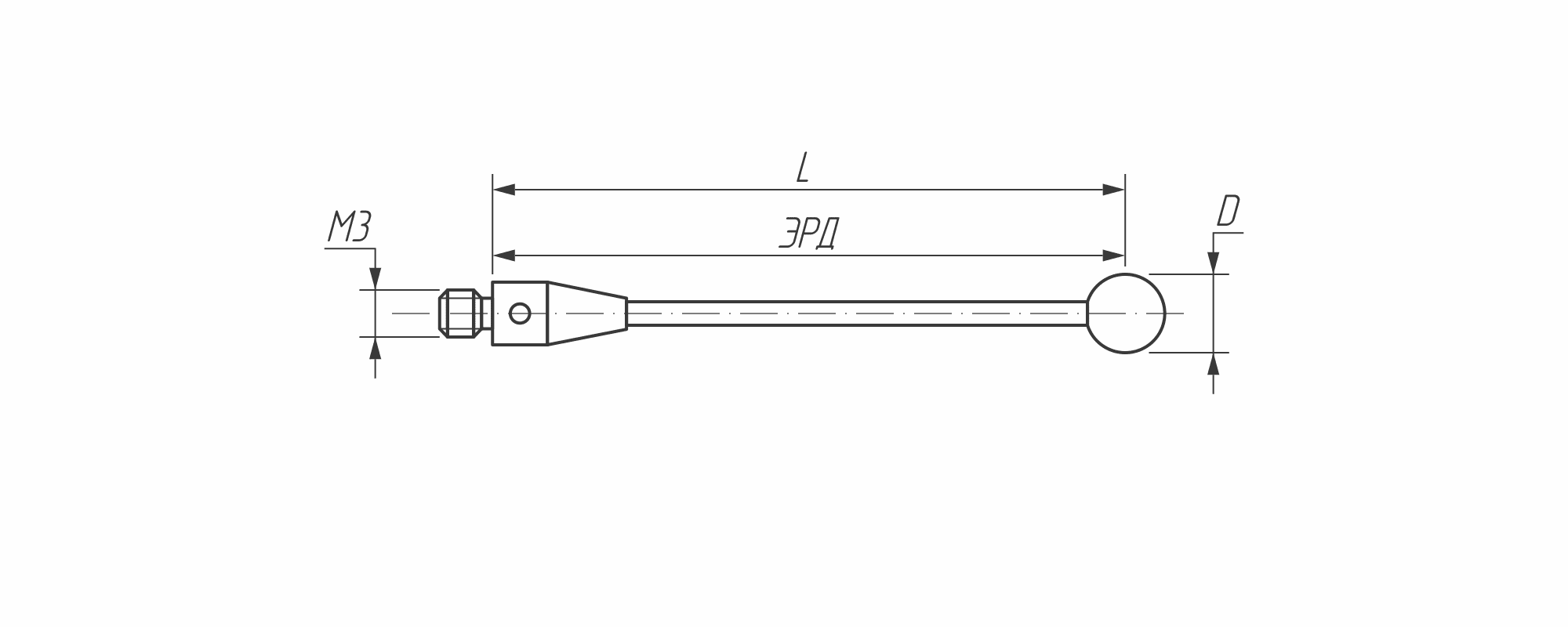 Изображение товара - Щуп прямой М3, сферический наконечник Ø 5 мм, длина 31 мм