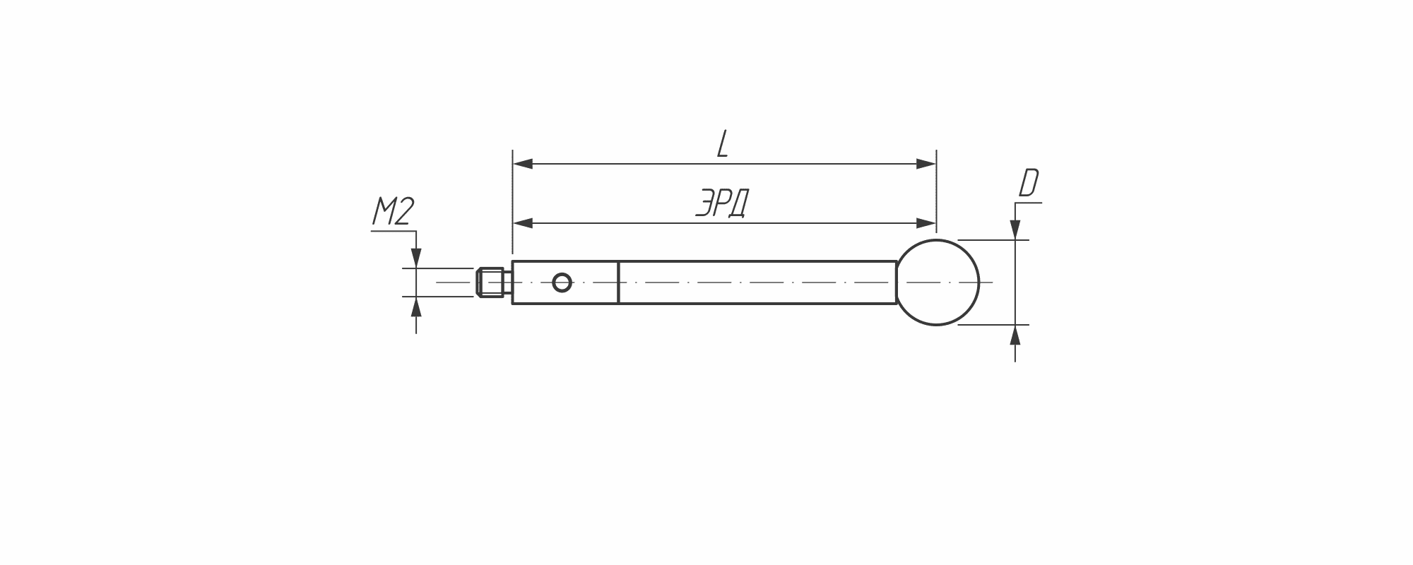 Изображение товара - Щуп прямой М2, сферический наконечник Ø 5 мм, длина 75 мм