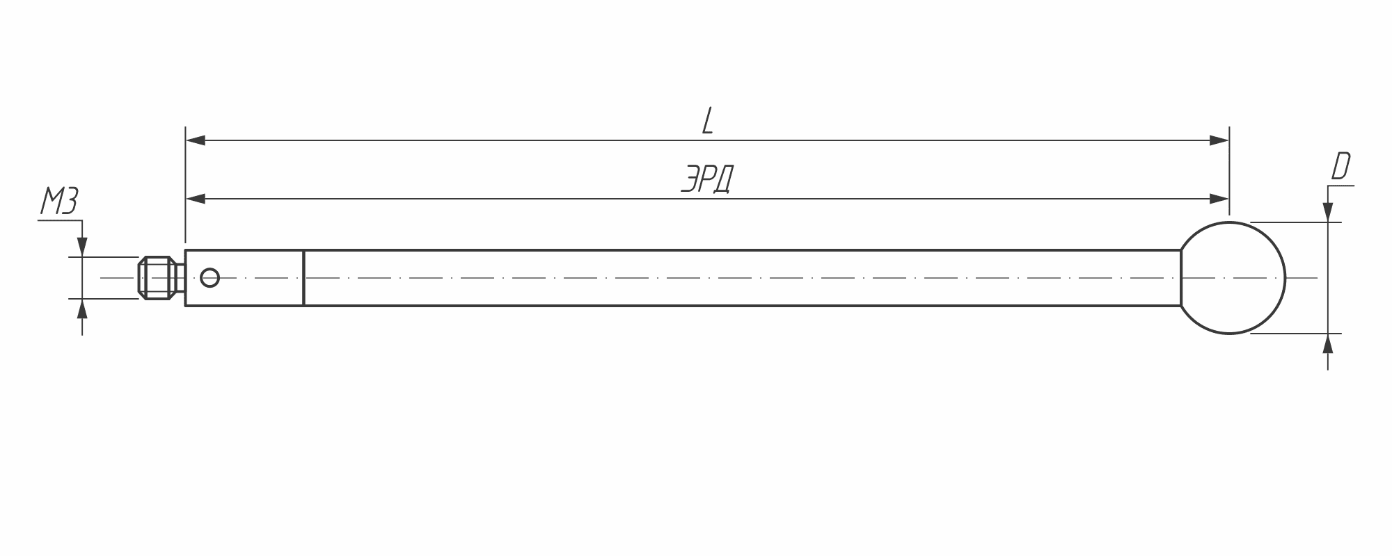 Изображение товара - Щуп прямой М3, сферический наконечник Ø 6 мм, длина 75 мм