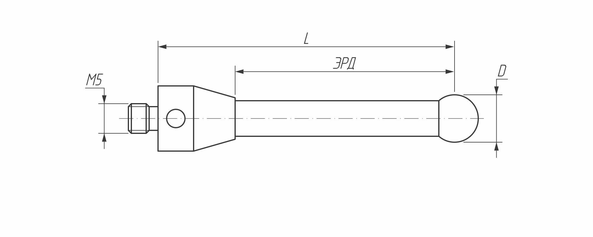 Изображение товара - Щуп прямой М5, сферический наконечник Ø 8 мм, длина 50 мм