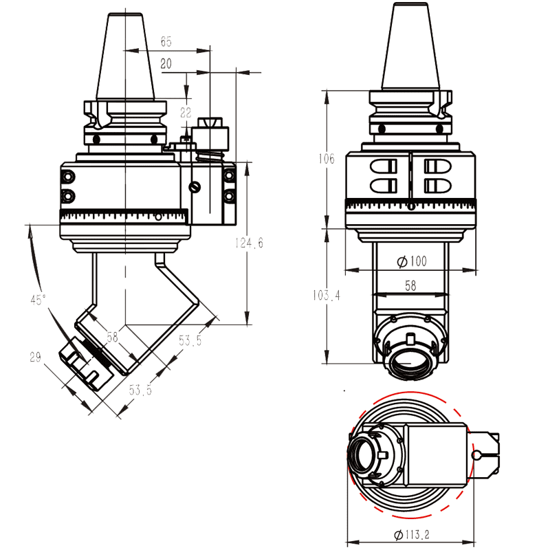Изображение товара - Головка угловая DK45-BT40-ER25-45-BT