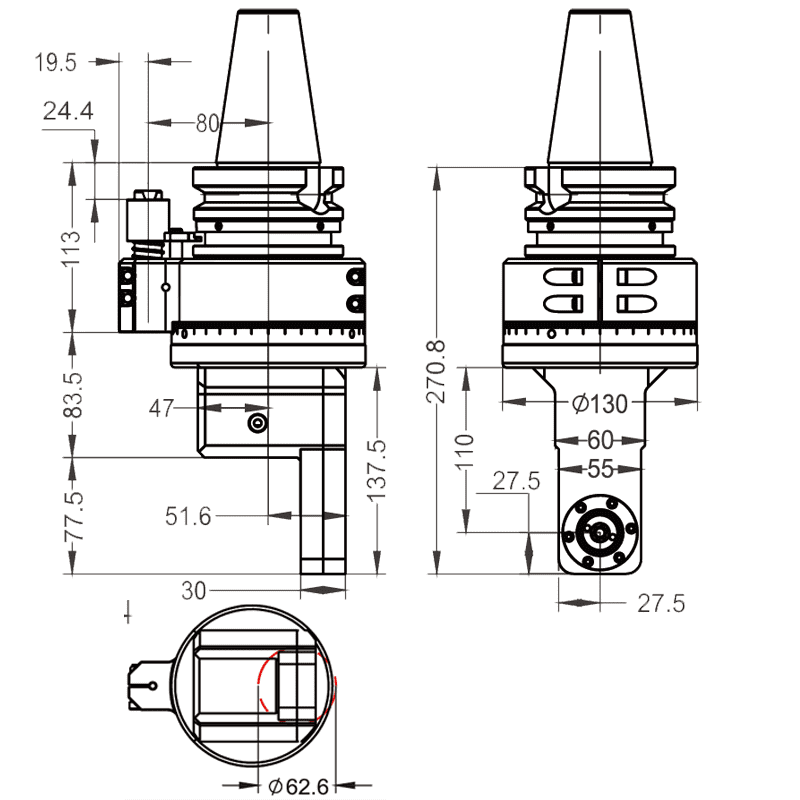 Изображение товара - Головка угловая DK9-BT50-D48 Reverse Of Caliper