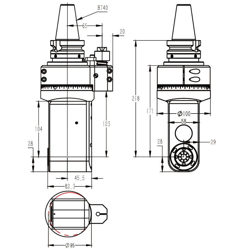 Изображение товара - Головка угловая DK90-BT40-AER25M-100