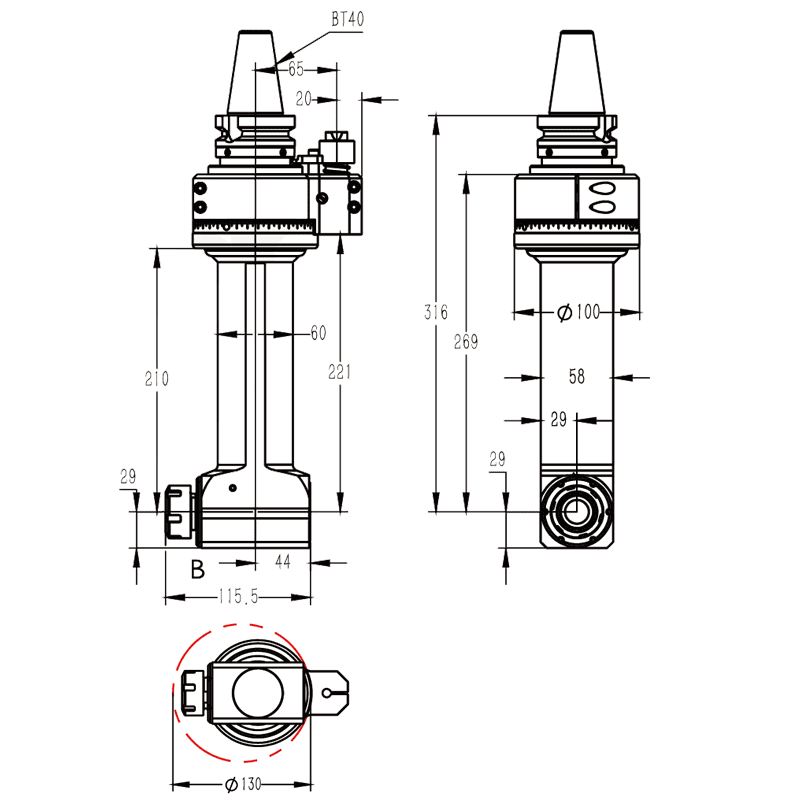 Изображение товара - Головка угловая DK90-BT40-ER25-210