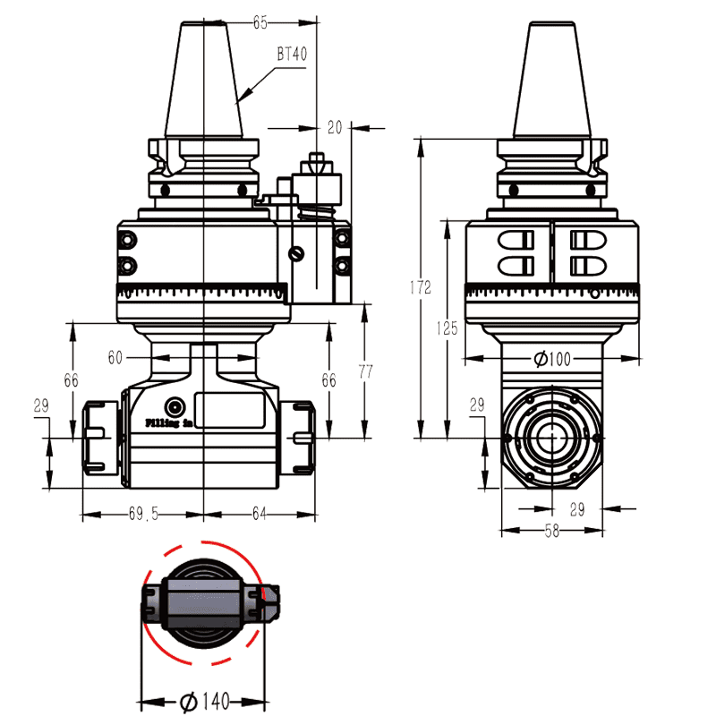 Изображение товара - Головка угловая двусторонняя DK90-BT40-ER25-2X