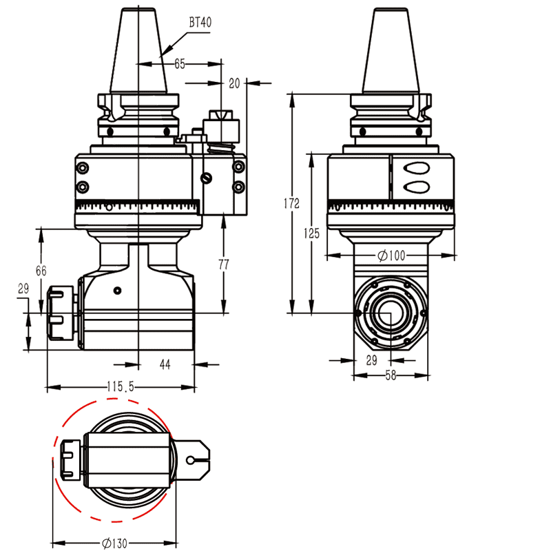 Изображение товара - Головка угловая DK90-BT40-ER25-66