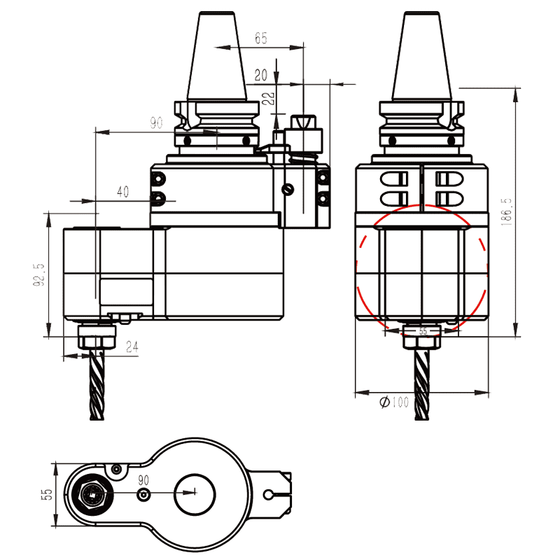 Изображение товара - Головка угловая DK90-BT40-Z10-L50