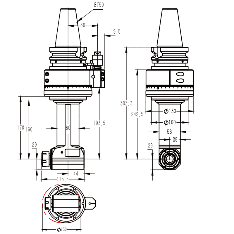 Изображение товара - Головка угловая DK90-BT50-ER25-160