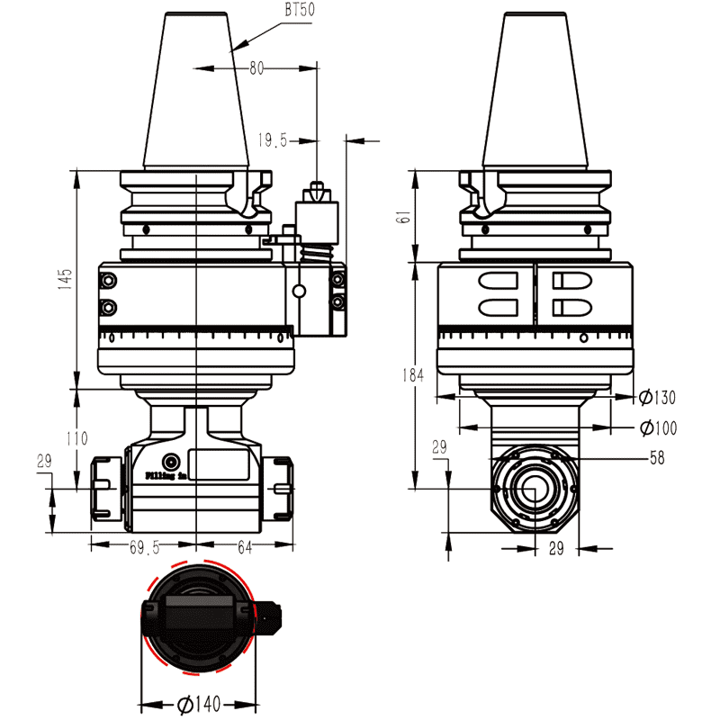Изображение товара - Головка угловая двусторонняя DK90-BT50-ER25-2X-110
