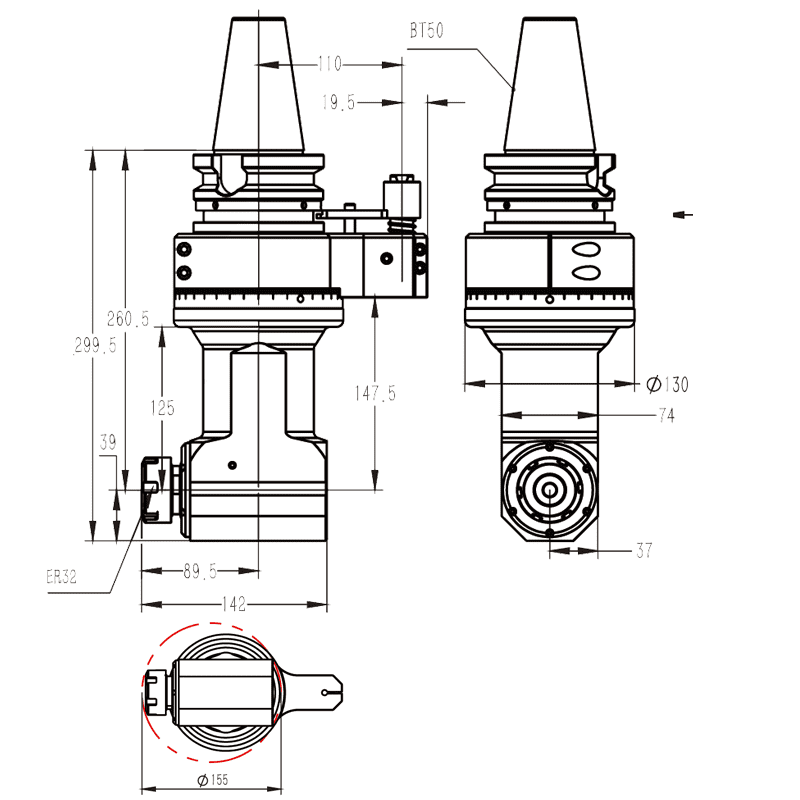 Изображение товара - Головка угловая DK90-BT50-ER32-125