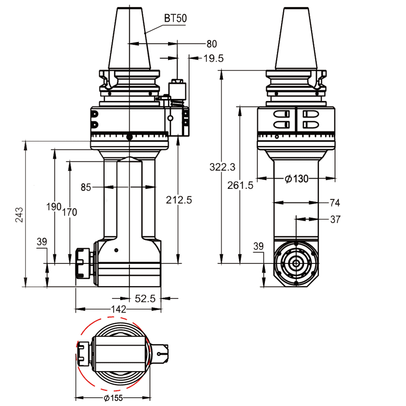 Изображение товара - Головка угловая DK90-BT50-ER32-170