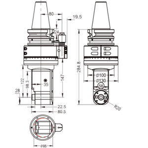 Изображение товара - Головка угловая DK90-BT50-FMB22M-F63