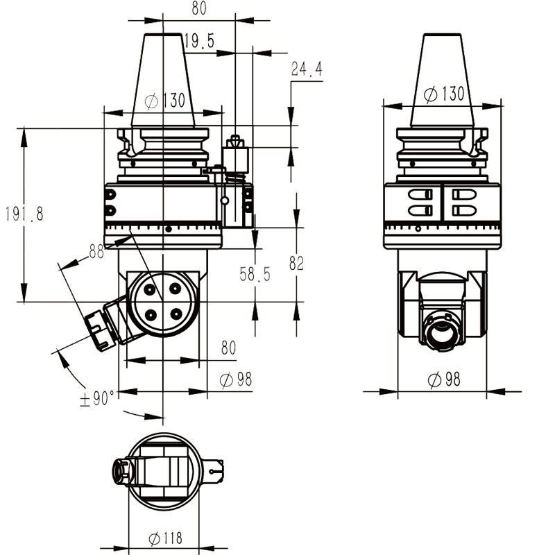 Изображение товара - Головка угловая поворотная DK90-BT50-YW16