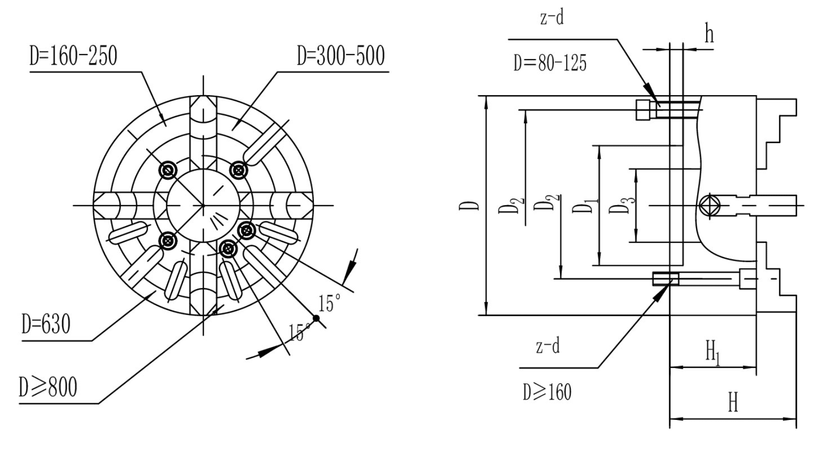 Изображение товара - K72 630/A2-11, Патрон 4-х кул., лит. чугун, цельные кулачки, шаг 14