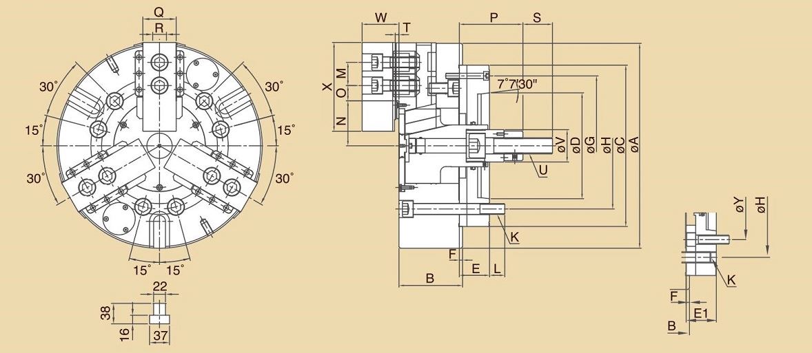 Изображение товара - VL-32DP/A2-15, Патрон 3-х кул., гидравлический (M30×3.5P)